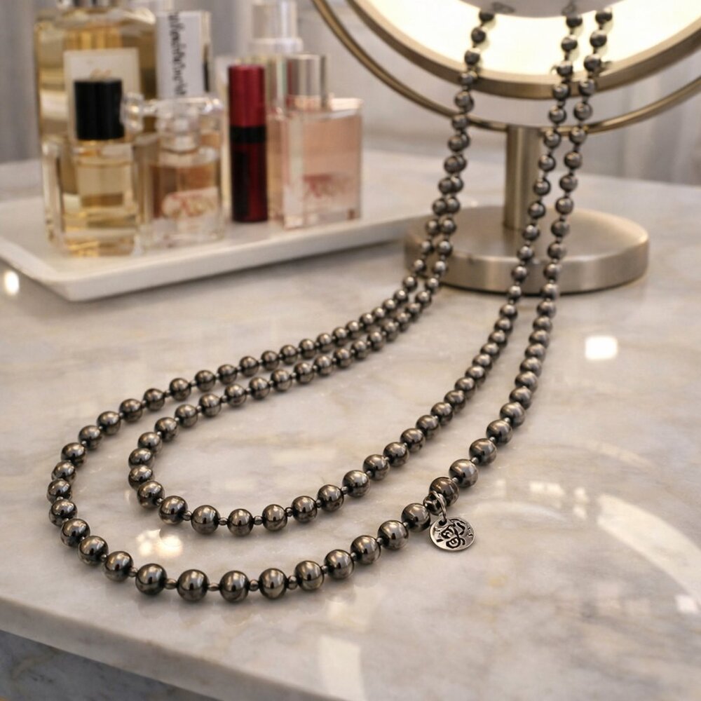 Lightweight Metalic Beaded Long Necklace - Women's Jewelry